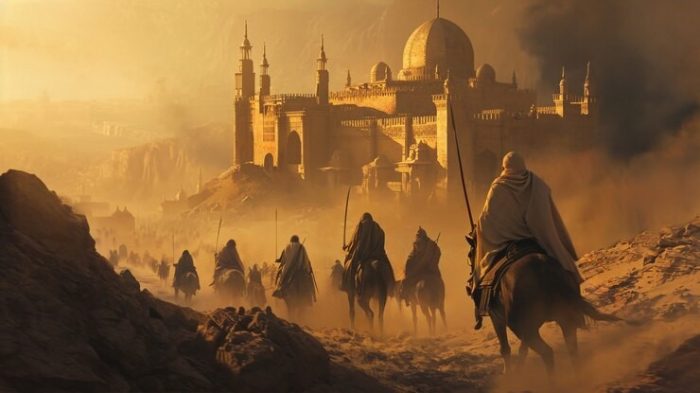 Illustration of the story of a female Muslim fighter