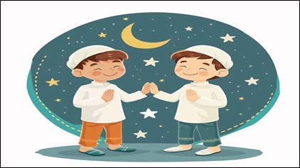 Ilustrasi dua anak laki-laki sedang mengenakan baju lebaran untuk menyambut Idul Fitri (freepik.com - almuhtada.org)
