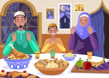Ilustrasi keluarga yang hendak berbuka puasa (freepik.com - almuhtada.org)