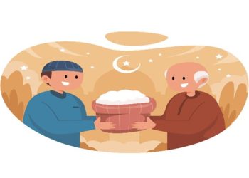 Ilustrasi Seseorang Membayar Zakat Fitrah (freepik.com - almutada.org)