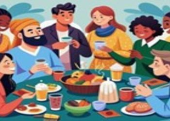 Ilustrasi gambar orang-orang yang sedang makan bersama (Pinterest.com - almuhtada.org)