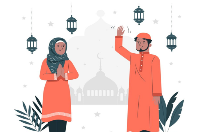 ilustrasi 2 orang saling menyapa, menjalin silaturahmi. (almuhtada.org - freepik.com)