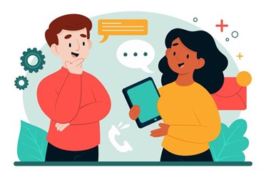 ilustrasi seorang pria dan wanita sedang berkomunikasi (freepik.com - almuhtada.org)