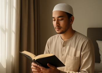 ilustrasi seorang pemuda yang sedang merenung ditepi jendela(Generate Ai-almuhtada.org)