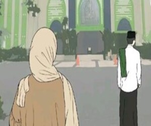 ilustrasi seorang muslim yang menjaga jarak dengan lawan jenis (frepik.com - almuhtada.org)